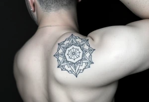 sacred geometry style tattoo for lean forearm with themes including spirituality, construction, football, travel, free spritedness tattoo idea