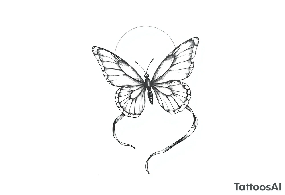 ethereal butterfly with flowing silk ribbons in moonlight tattoo idea