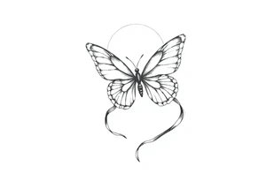 ethereal butterfly with flowing silk ribbons in moonlight tattoo idea