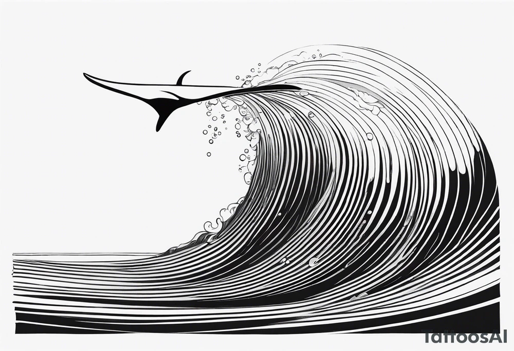 Fine line Whale tail coming out of a wave tattoo idea