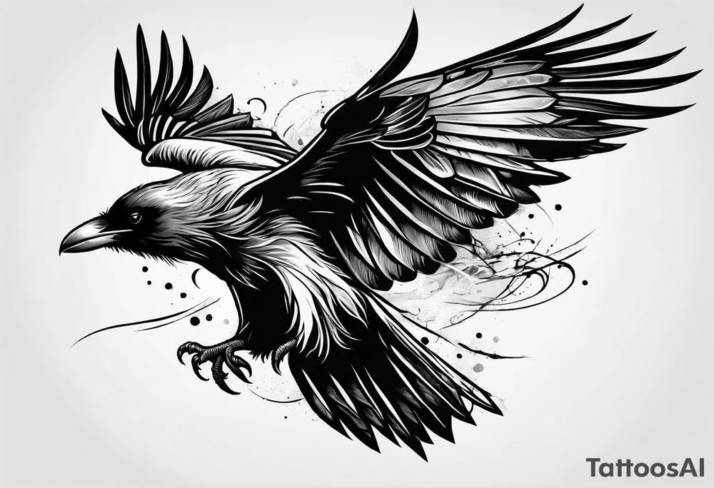 draw the outline of a flying raven tattoo idea