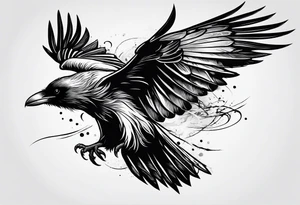 draw the outline of a flying raven tattoo idea