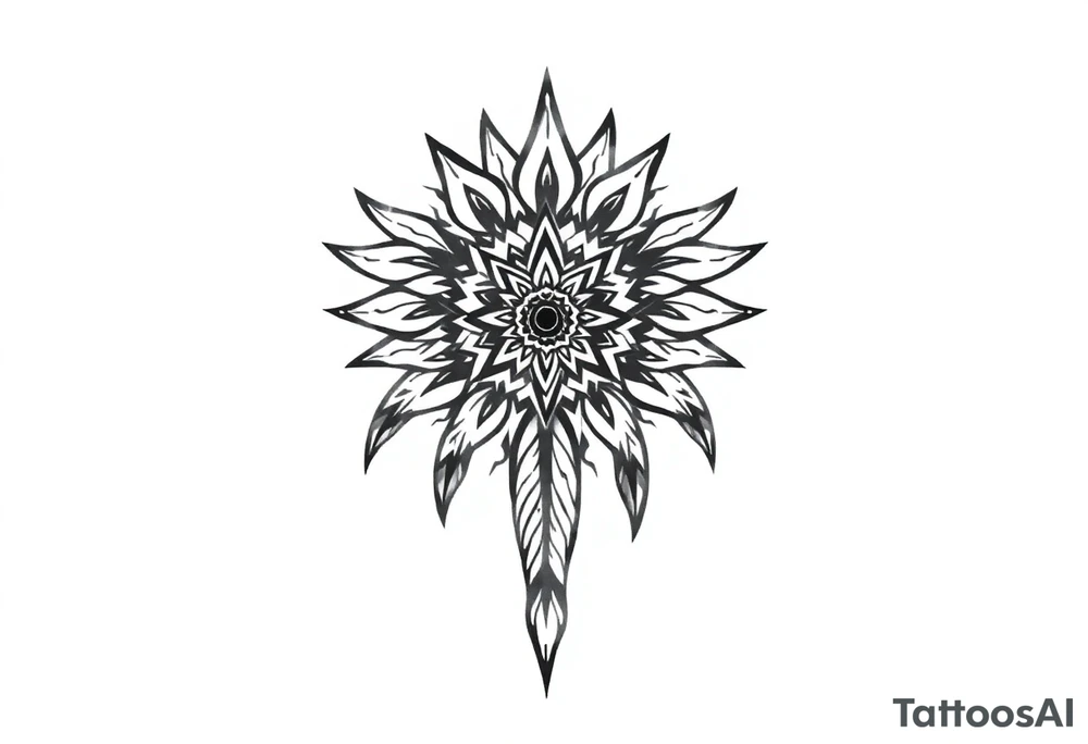 spiritual feather indian mandala shaman tattoo idea