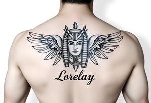 Créame un diseño en miniatura para el bíceps de un personaje principal chica 
de la cultura de egipcia con el nombre de lorelay escrito por debajo del diseño tattoo idea