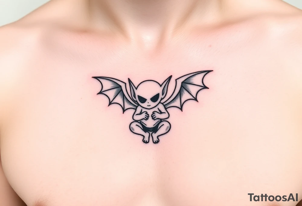 Misfit tiny goblin with wings tattoo idea