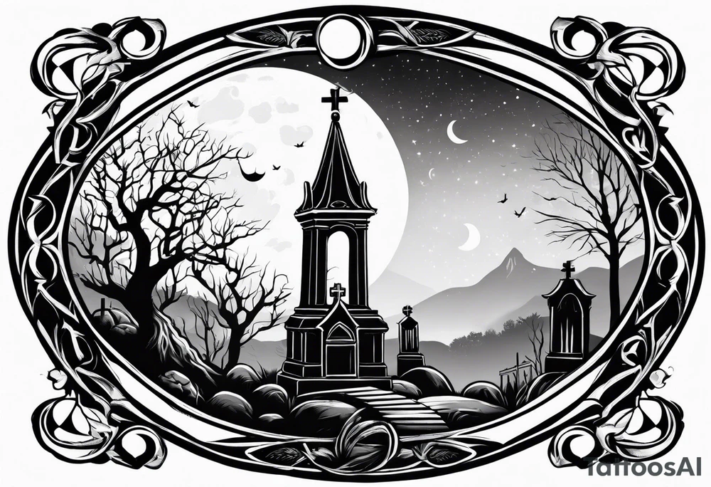 graveyard with moon tattoo idea