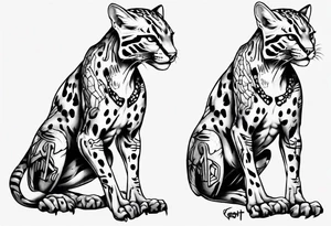 cybernetic ocelot full body roar tattoo idea