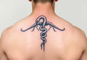caduceus style Dune sandworm tattoo on the back tattoo idea