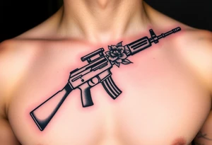 ak 47 black silhouette with floreal details tattoo idea