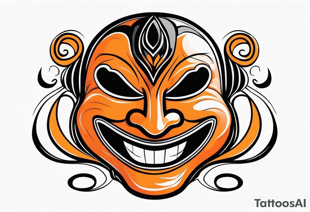 Laughing mask that is orange and black simplistic tattoo idea