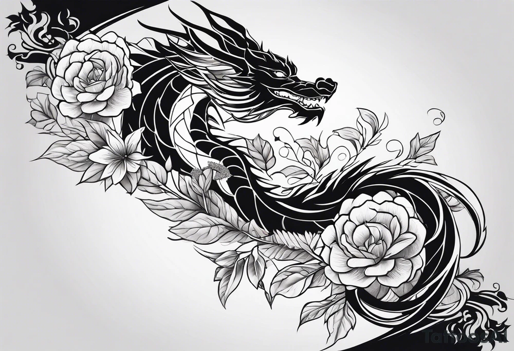Design for tattoo sleeve - dragon with flowers tattoo idea