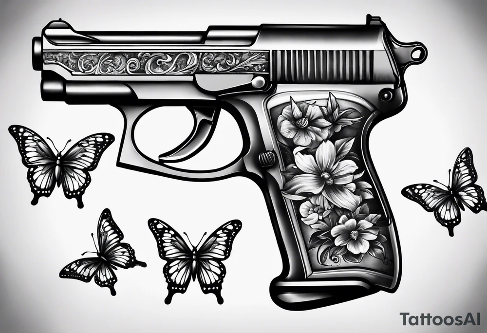 Small Gun and butterflies tattoo idea