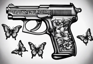 Small Gun and butterflies tattoo idea