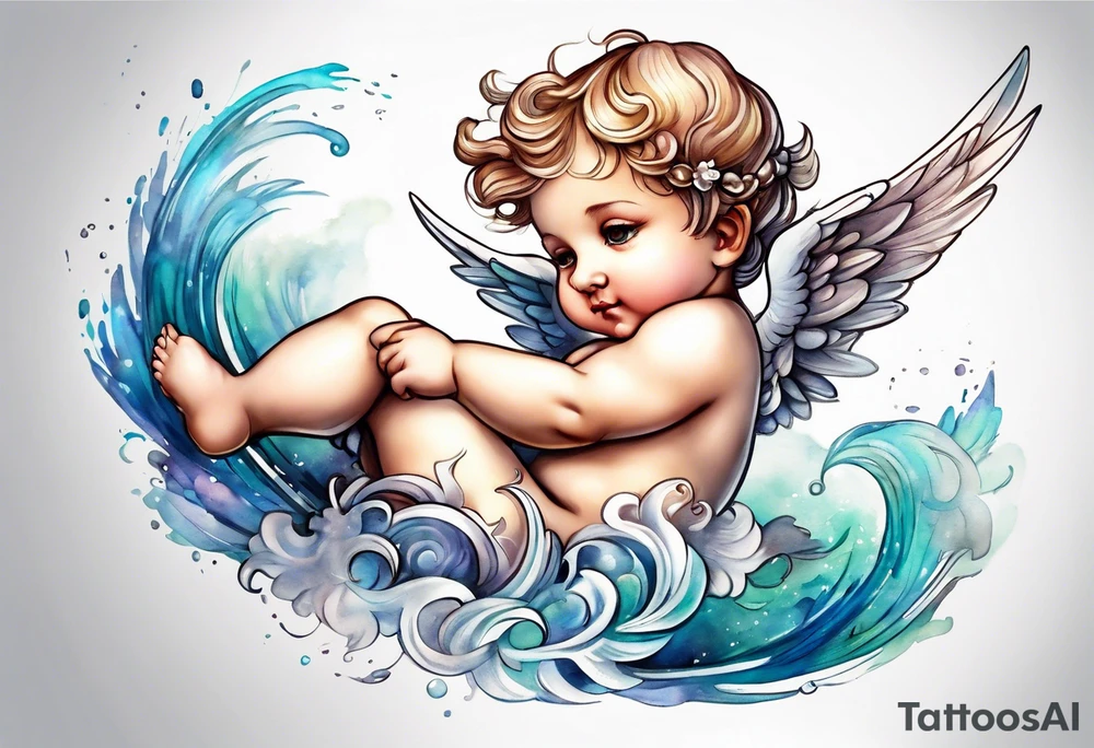 Cherub looking down tattoo idea