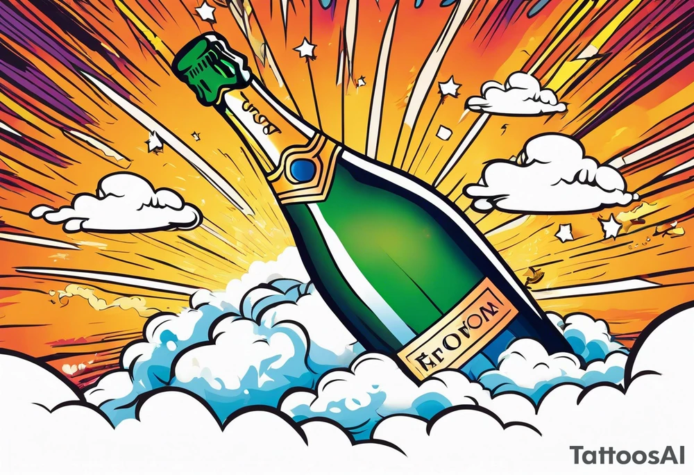 A champagne bottle exploding in the sky above the earth tattoo idea