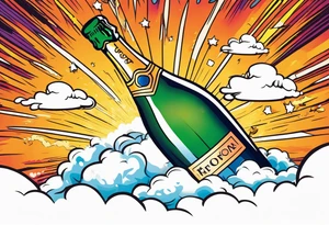 A champagne bottle exploding in the sky above the earth tattoo idea