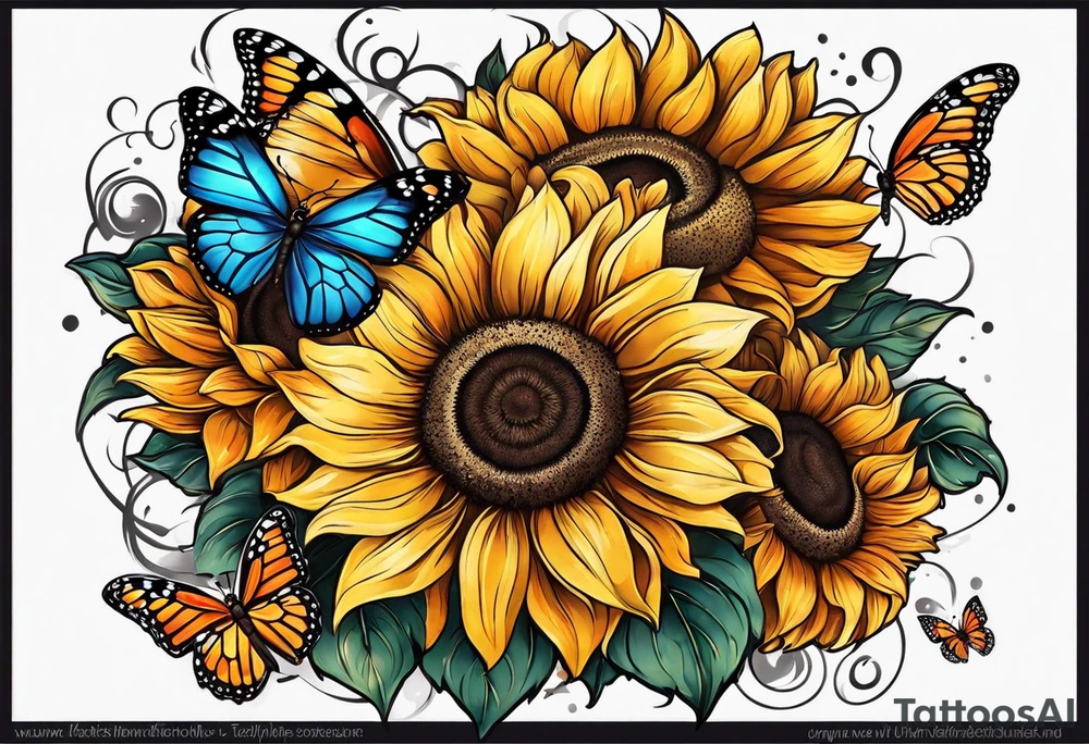 Arm sleeve with sunflowers and butterflies tattoo idea