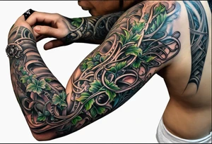 scifi plants vines arm sleeve tattoo idea