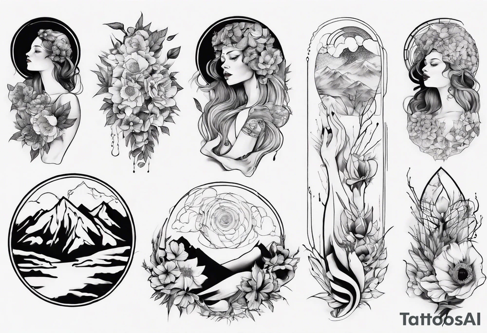 Persephone with mountains tattoo idea