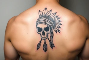 Native American skull with head dress and arrows below tattoo idea