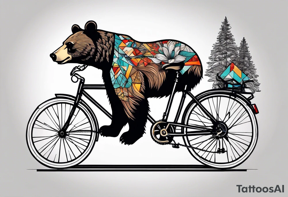 bear riding a bicycle tattoo idea
