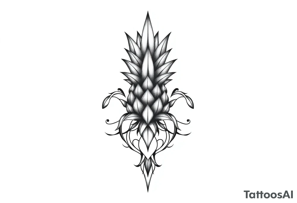 Bushy crown pineapple vagina, design to go over vagina , erotic vagina area design, anus to be at the bottom tattoo idea