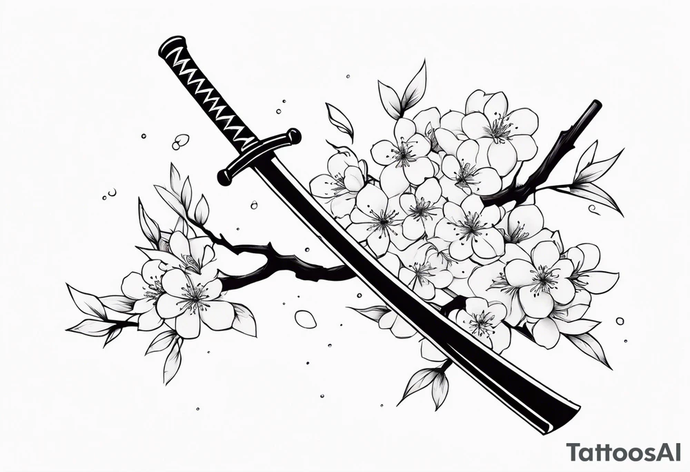 Katana with blossom surrounding it tattoo idea