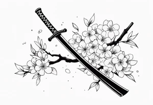 Katana with blossom surrounding it tattoo idea