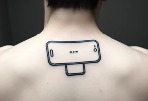 "Recursive iPhone tattoo: screen shows another screen with [•] at the end. Black ink, optical illusion style, 6cm width." tattoo idea