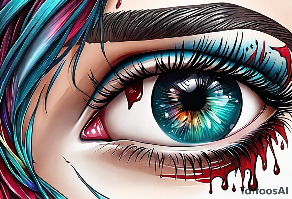 Bleeding tears flow from eye tattoo design tattoo idea