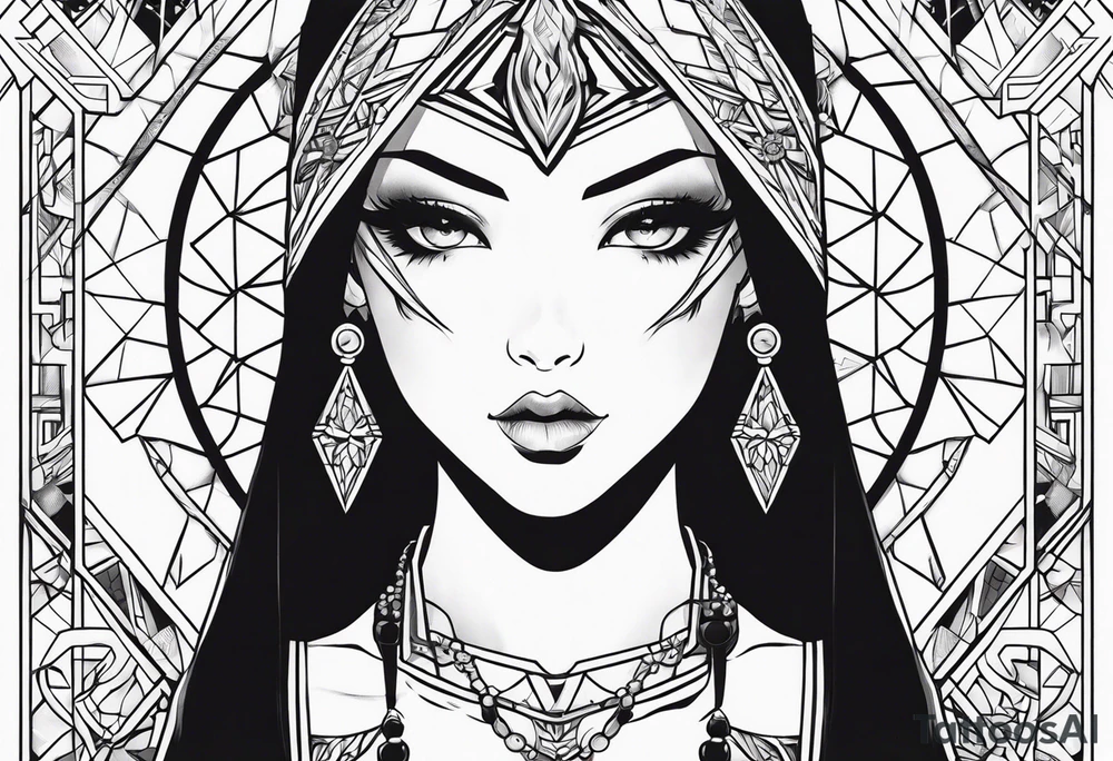 Strong anime women tattoo idea