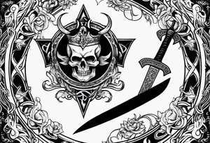 sword with satanic symbols tattoo idea