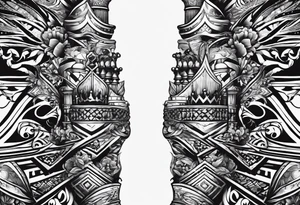 narrow rectangle strip made of chess queens and pawns holding hands tattoo idea