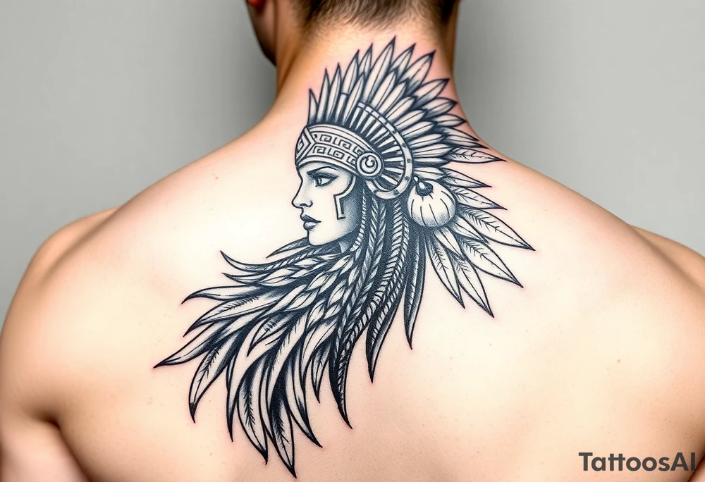 modern lady Aztec warrior tattoo idea