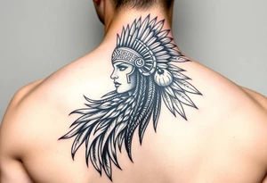 modern lady Aztec warrior tattoo idea