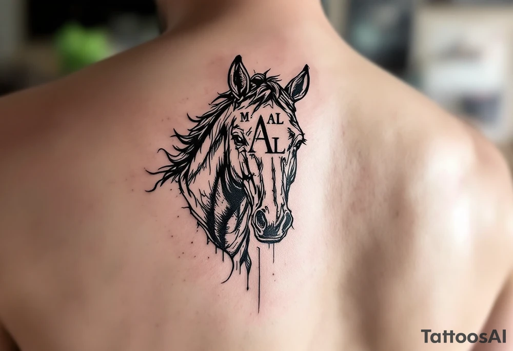 horse silhouette
from the front
with letters M A L tattoo idea