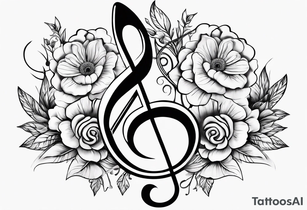 Treble clef, flowers tattoo idea
