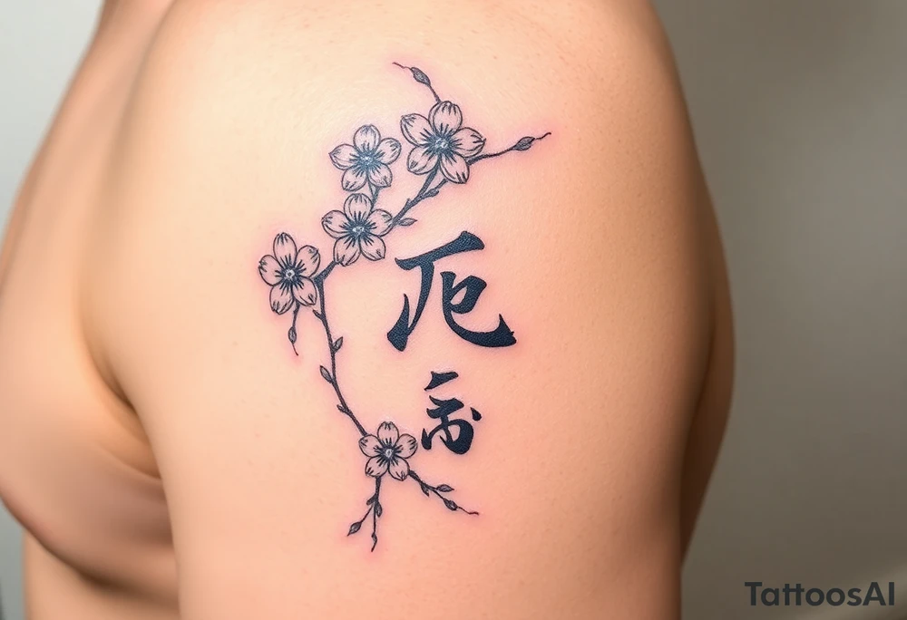 im putting this on the side of my forearm. can you sketch this vertically "猿も木から落ちる" and draw some cherry blossoms intertwining or vines. Can you also make a version where theres a cherry blossom in one corner and another one in another corner. show all the characters tattoo idea