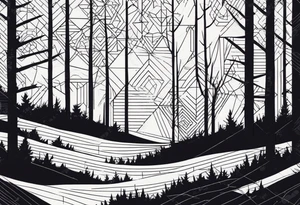 Wald silhouette mit Geometric Muster im Hintergrund tattoo idea