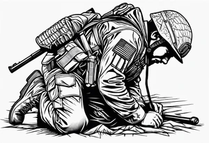 Fallen soldier memorial with kneeling soldier tattoo idea