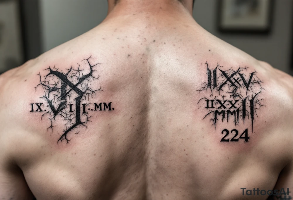 IX.VII.MM. and II.XXV.MMII with a space between them, along with the number 224 tattoo idea