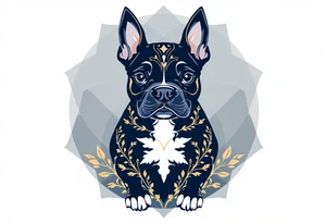 Art Deco Staffordshire Bull Terrier a stylized design with elegant symmetry and gold and deep navy tones, inspired by Art Deco architecture. tattoo idea
