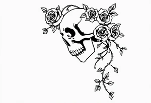 gothic skull intertwined with climbing roses and thorny vines simple weird odd surreal unreal abstract tattoo idea