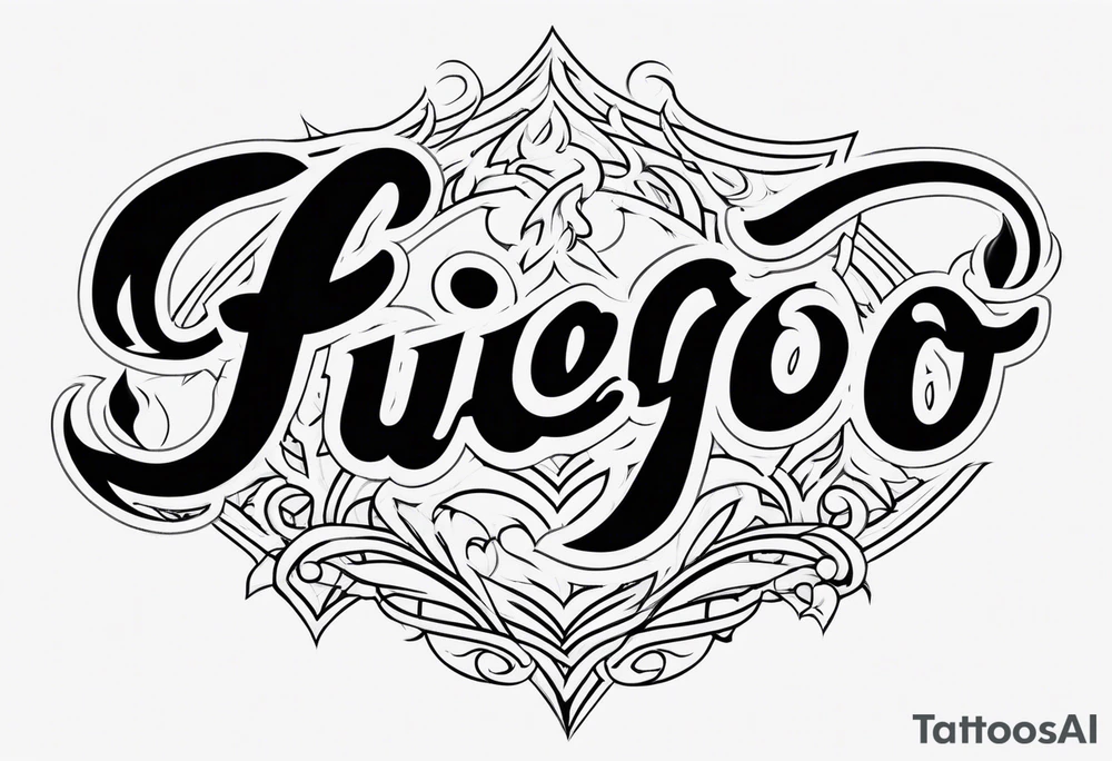 The word “fuego” in cursive with flames around it. tattoo idea
