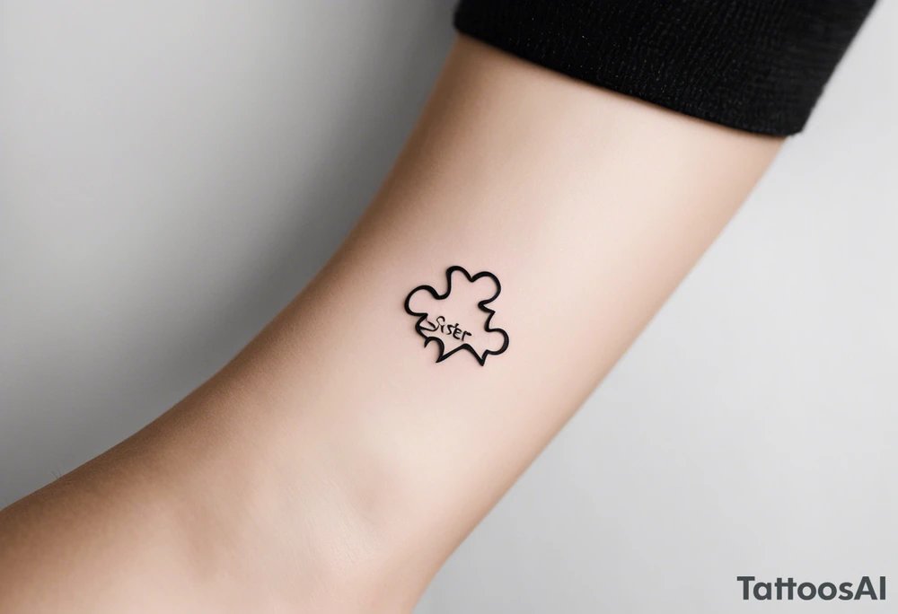 small, delicate tattoo in memory of my sister. Include the handwritten message:  "to my favorite sister" with a single puzzle piece on my ankle. The words should outline the puzzle piece tattoo idea