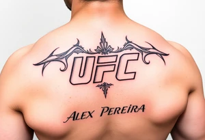 Cinturão do UFC com detalhes vermelhos e o nome de Alex Pereira Poatan ♥ tattoo idea