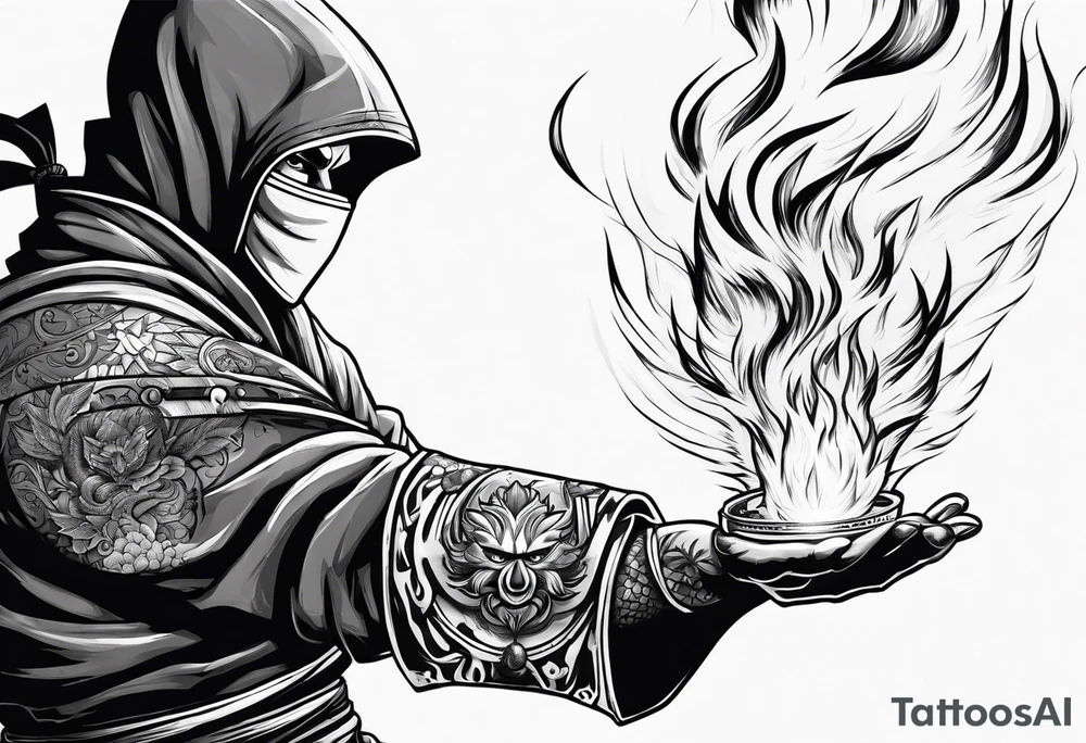 ninja with fire in his hand tattoo idea