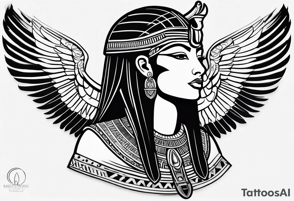 black and white Egyptian goddess Isis tattoo idea