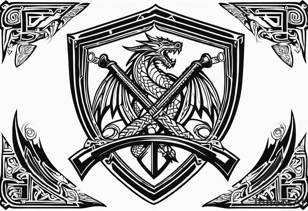 Valhalla sword shield dragon axe Valknut tattoo idea