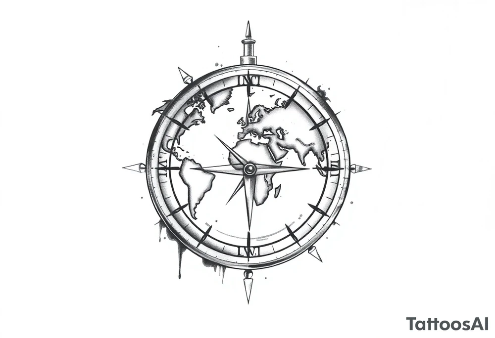 compass with world map tattoo idea